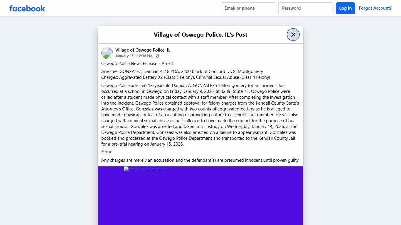 Oswego Police News Release... - Village of Oswego Police, IL Facebook